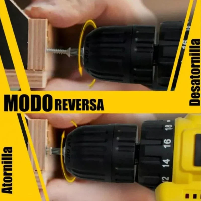 KIT TALADRO INALÁMBRICO ATORNILLADOR TT + 26 ACCESORIOS + 2 BATERIAS REGALO (Cópia)